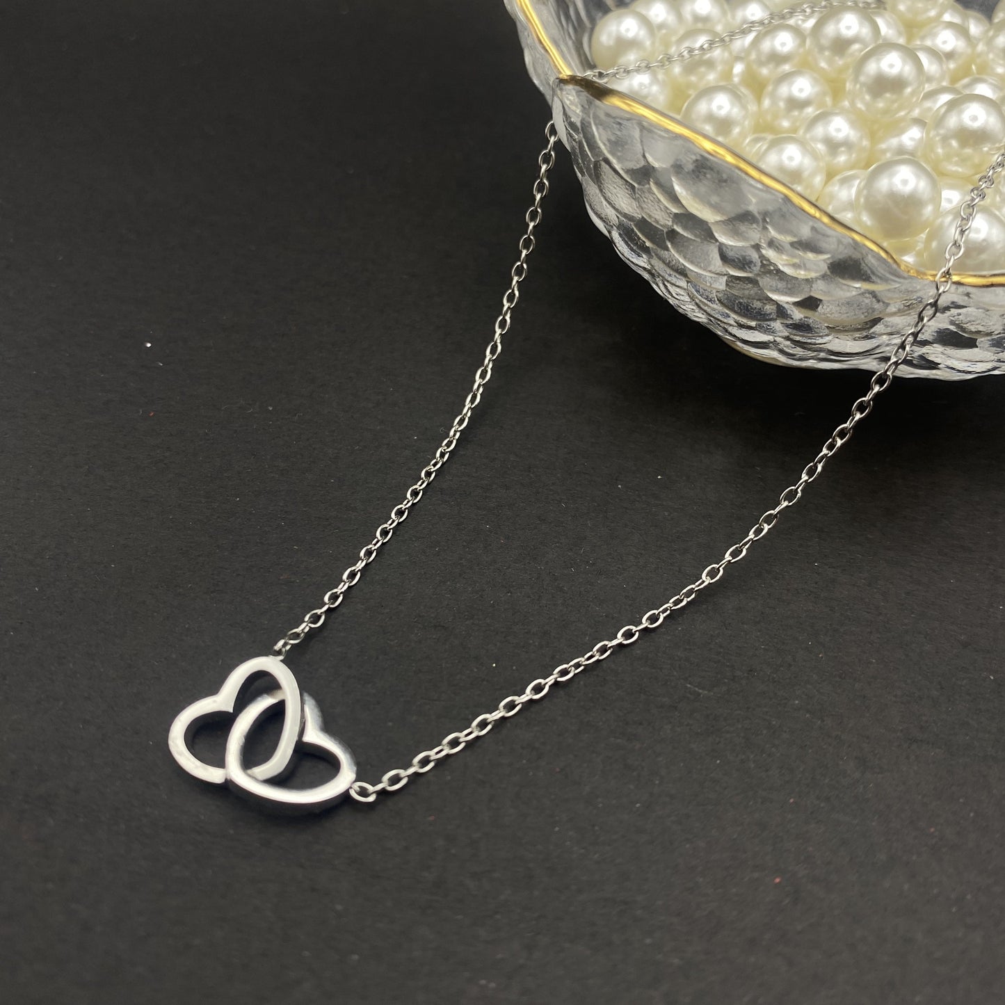 Collana A Doppio Anello In Acciaio Inossidabile Love Per Donne, Catena Di Clavicola Abbinata Heart To Heart, Gioiello Di Lusso Regalo