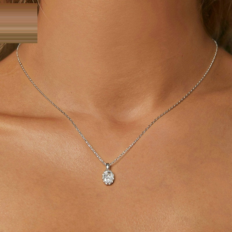 Light Luxury Drop-shaped 1 Karat Shining Moissanite Necklace S925 Sterling Silver White Gold Plated